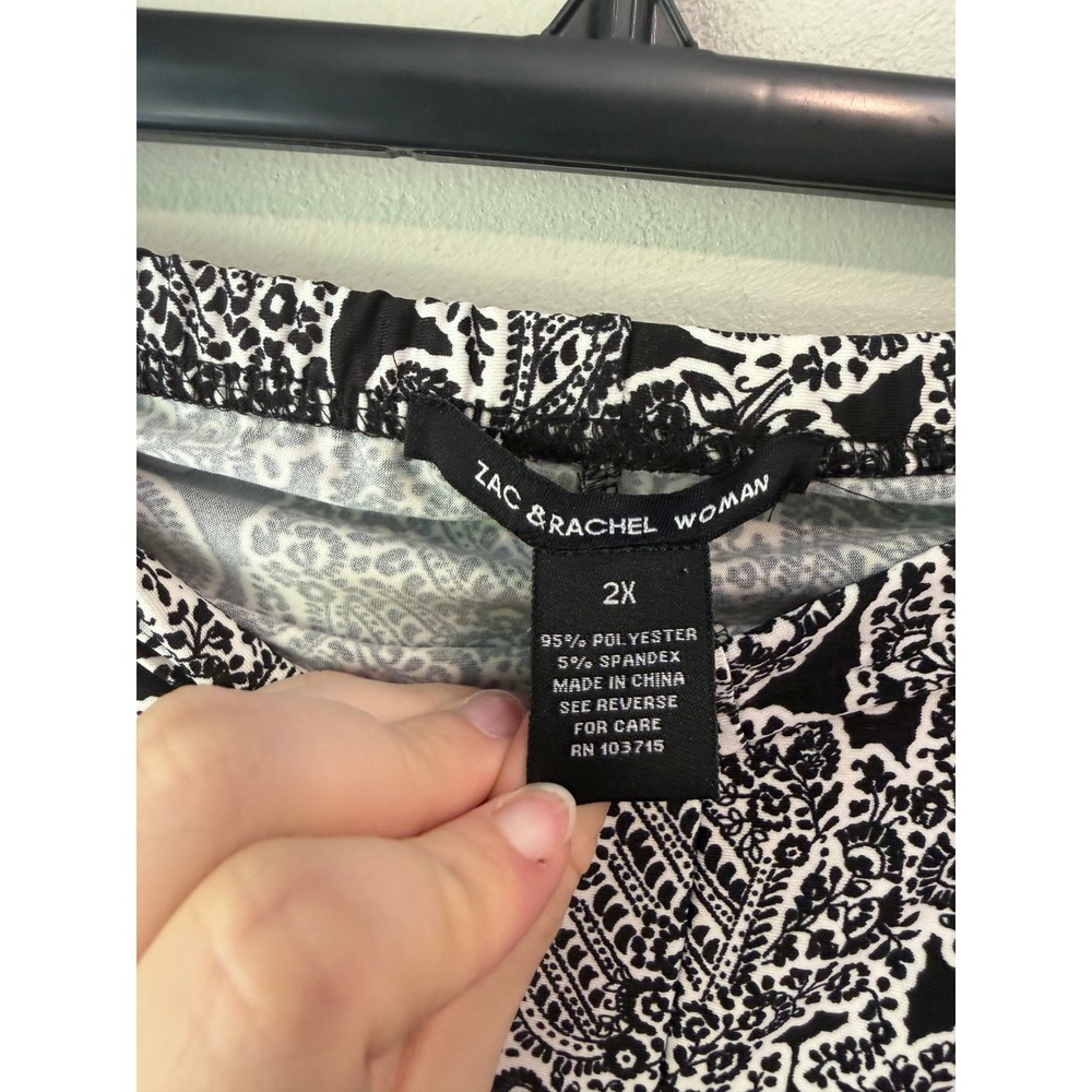 Zac & Rachel Woman Black White Paisley Wide Leg Pull On Pants 2X Plus Size - Picture 2 of 8